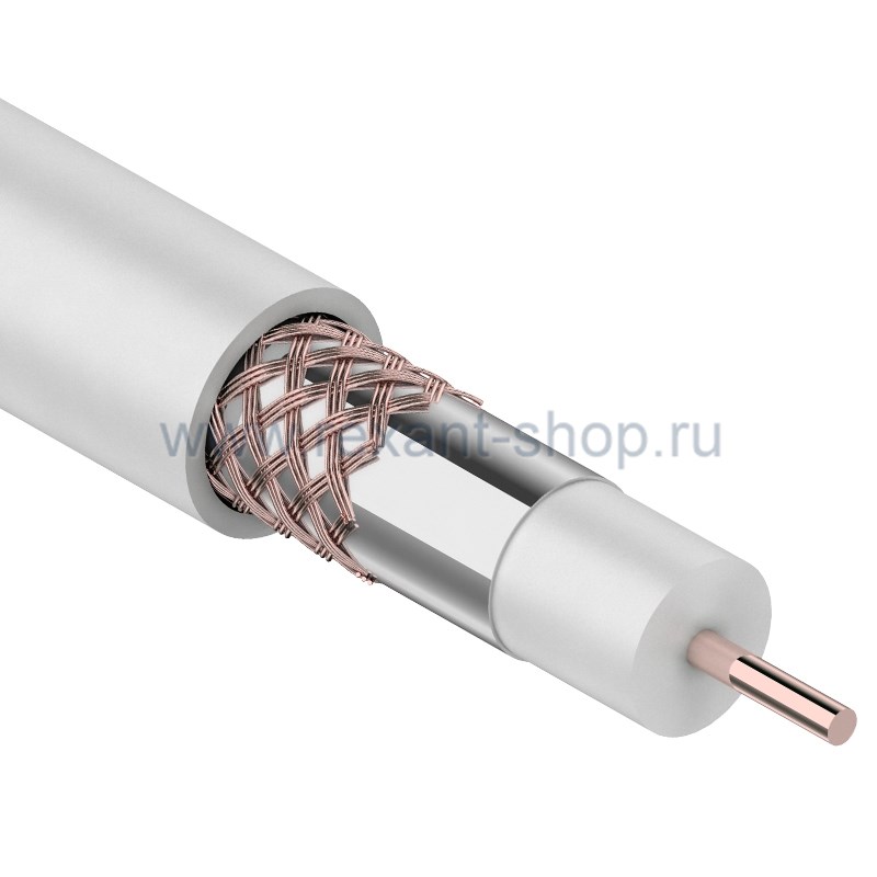 Кабель коаксиальный RG-6U, 75Ом, Cu/Al/Cu, 64%, 100м, INDOOR, белый REXANT (01-2221)