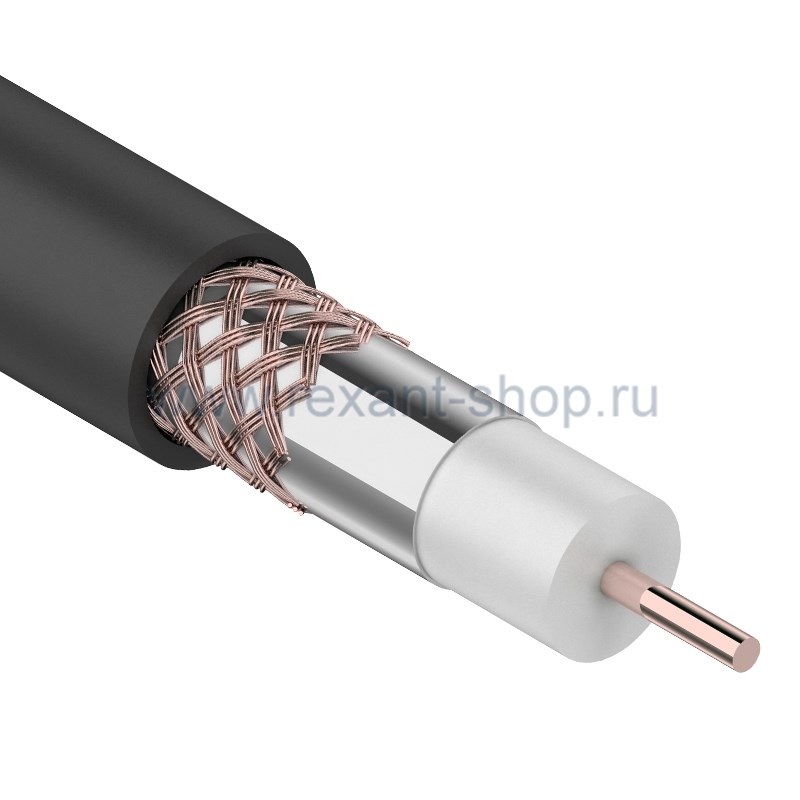 Кабель коаксиальный RG-6U, 75Ом, Cu/Al/Cu, 64%, 100м, OUTDOOR, черный REXANT (01-2222) Кабель коаксиальный RG-6U, 75Ом, Cu/Al/Cu, 64%, 100м, OUTDOOR, черный REXANT (01-2222)