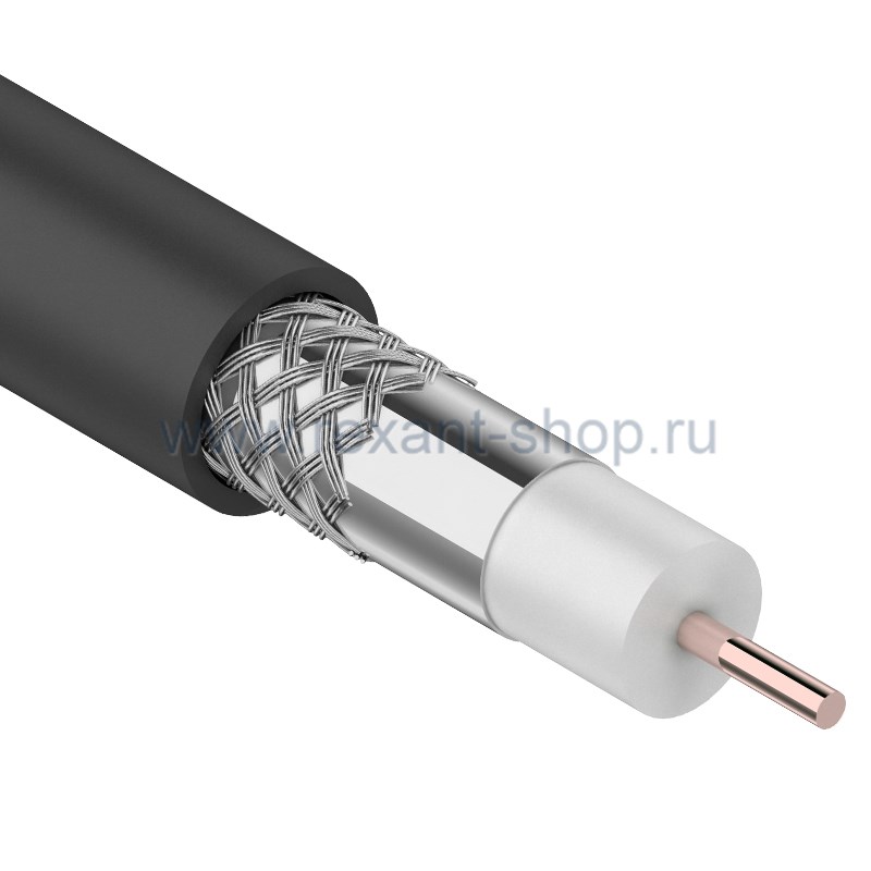Кабель коаксиальный RG-6U, 75Ом, CCS/Al/Al, 64%, 100м, OUTDOOR, черный REXANT (01-2202) в Уссурийске